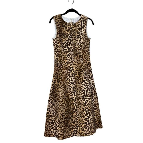 Carolina Herrera Brown Leopard Print Sleeveless A-Line Midi Dress Size 4 - Picture 3 of 5